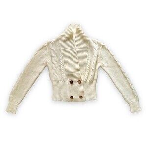 Vintage Hand Full Fashioned Loomed Double Breasted Cable Knit Cream Cardigan